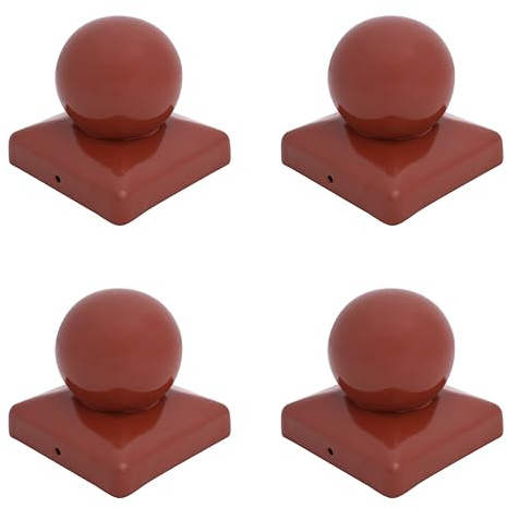 Square Metal Brown Fence Gate Post Cap With Ball Flange 100mm x 100mm 4