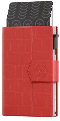 ProWallet Kartenetui Plus Schwarz – 8 Karten, Scheine und Münzen – Kartenetui mit Reißverschluss – RFID – Kleines Kreditkartenetui – Stilvolle Geldbörse – Herren & Damen - Slim Wallet (Croco Rot)