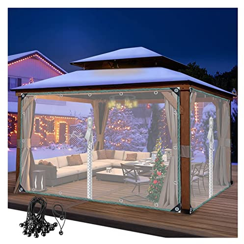 KFDDO Outdoor Transparent PVC Tarpaulin With Eyelets and Zip Clear Tarp, Rainproof Cloth Garden Pergola Rain Curtains Plant Shed Protection Tarpaulin Rain Cover (9x10ft/2.7x3m)