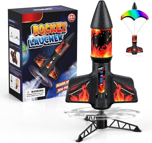 PDBEST Raketen Spielzeug für Kinder mit Fallschirm, LED-Licht, Bis 200 Fuß | Wiederaufladbar, Selbststartend, Fallschirm, LED-Licht, bis 200 Fuß Flughöhe, Outdoor-Spielzeug für Kinder von 6–14 Blue