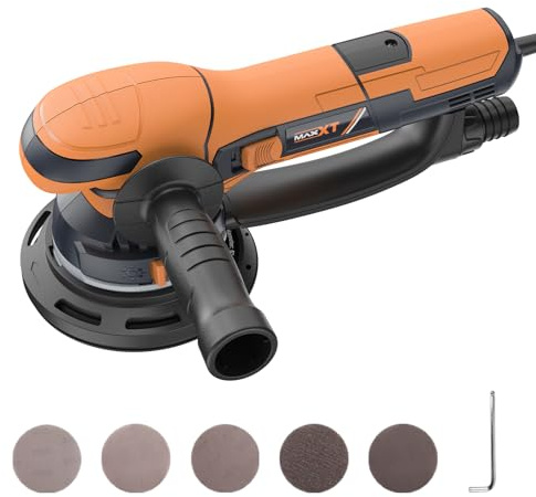 MAXXT 800W Random Orbital Sander, 5mm Eccentric, 3300-7400RPM Variable Speed, 150mm Pad, Dual Mode Polishing, Dust Collection, 5 Sandpapers, Electric Dry Polisher for Wood, Metal, Car