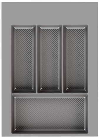 Sossai Besteckeinsatz Divio Grip für 40cm breite Schubladen, 35x49 cm - zuschneidbar, 4 Fächer, Farbe: Anthrazit, Besteck-Organizer aus robustem Kunststoff