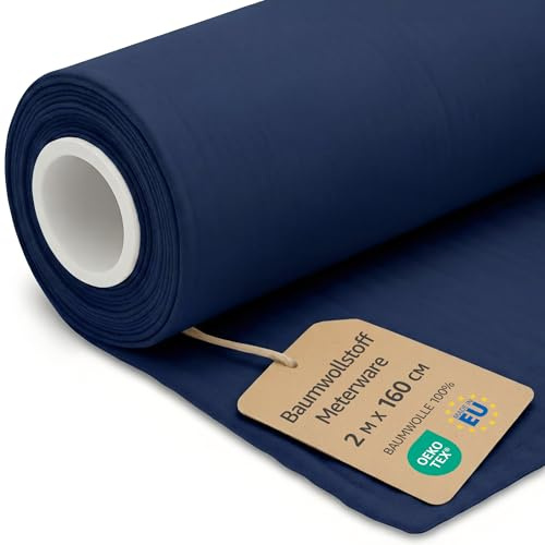 Stoff Meterware Baumwollstoff 2 M x 160 cm - Stoffe zum nähen aus reine baumwolle fabric futterstoff dekostoff für patchwork canvas und sewing nähstoff Oeko-Tex Marineblau