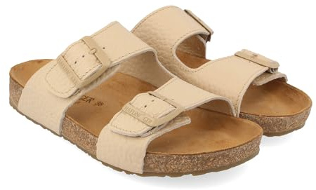 HAFLINGER Bio Bonnie Leder Pantolette Sandale mit Schnalle Korkfußbett Unisex