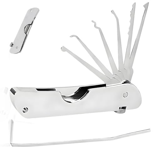 Rayakt 7in1 Lock Picking Kit, Portable Folding Lock Pick Set, Stainless Steel Single Hook Picks & Key Extractor, Professional Locksmith Repairing Tools, Compact Jackknife Tool for Beginners & Experts