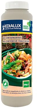 Edialux Bio-Containerfris Streupulver gegen Gerüche und Maden für GFT-Behälter und Kompost, absorbiert Feuchtigkeit, reduziert Schimmel und Fäulnis, Lavendelduft, 600 ml