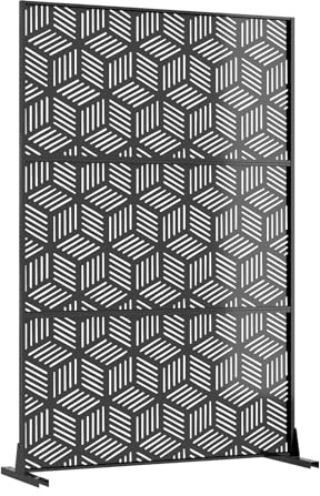 Sichtschutz Metall freistehend 188x120cm, Würfel Design, Trennwand | Stahl; wetterfest; Raumteiler; Standfuß; stabil; Outdoor & Indoor; Balkon; Terrasse; Blickschutz; modern; dekorativ