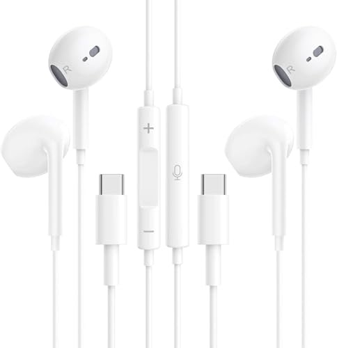 2 Pack USB C Headphones for iPhone 17/16/15 Pro Max, Wired Earphones with Mic & Volume Control, Compatible with Samsung Galaxy S25/S24, iPad Pro, Google Pixel