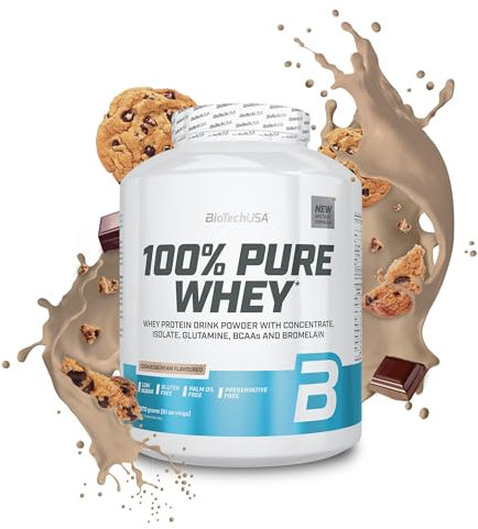 BioTechUSA 100% Pure Whey | Poudre de protéines avec BCAA et Glutamine | Sans gluten, sans huile de palme | 21g de protéines par portion, 2.27 kg, Cookies & Cream