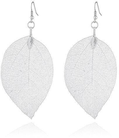 Selia farbenfrohe Sommer Trend Ohrringe in Blatt Optik - Elegant floral hängende BOHO Hängeohrringe - Natürliche bunte Hippie Beach Earrings für Damen (Silber)