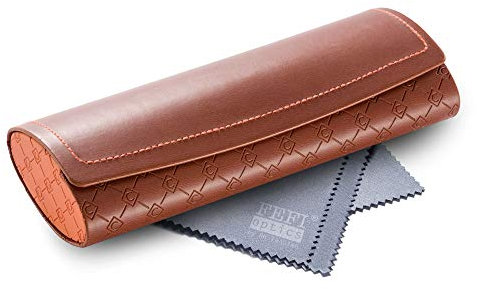 FEFI - Elegante custodia per occhiali in pelle, marrone, M