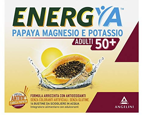 Energya Papaya, Potassio e Magnesio Adulti 50+, Integratore Alimentare con Sali Minerali, Contribuisce a Ricaricare Energia e Vitalità nelle Giornate più Calde, Azione Antiossidante, 14 bustine