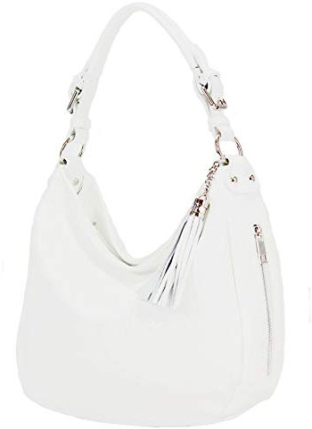 modamoda de T200 Damen Leder Schultertasche Henkeltasche handmade in Italy, Farbe:Weiß