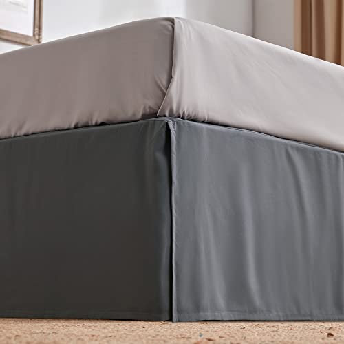 SLEEP ZONE Antistatischer plissierter Bettrock für King-Size-Betten, 38,1 cm, maßgeschneidert, leicht zu montieren, knitterfrei und lichtbeständig (King-Size, Grau)