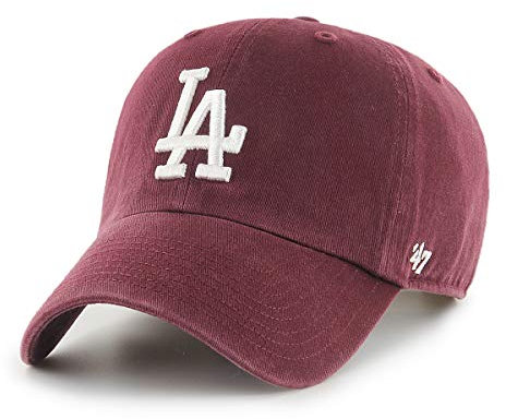 '47 MLB Los Angeles Dodgers Clean Up Unisex-Baseballkappe, Verstellbar, Hochwertiges Design, White Logo, Dark Maroon