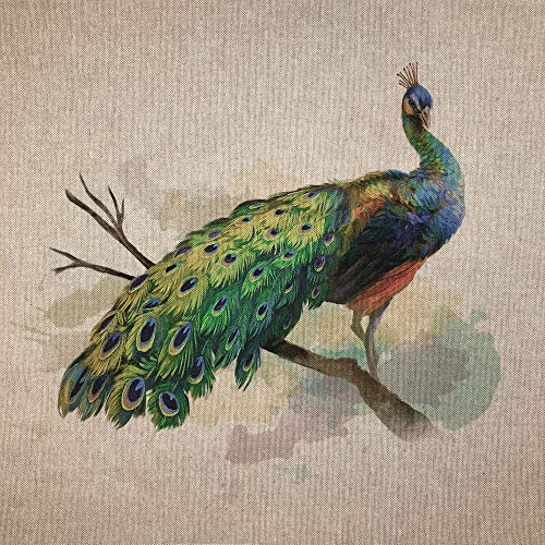 Aquarell-Tiere, Digitaldruck-Design, Baumwolle, reiche Leinen-Optik, Stoff für Wimpelkette, Jalousien, Basteln, Quilten, Patchwork und Polsterung, verkauft pro Paneel (Pfauen)