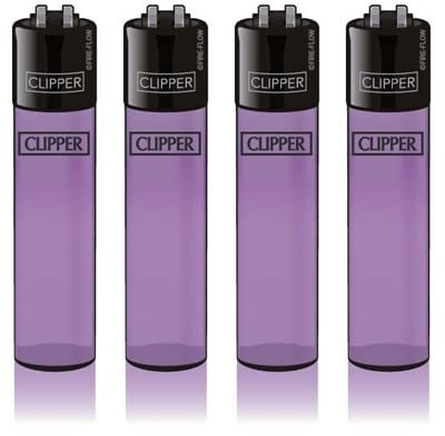 Original Clipper Feuerzeuge Einfarbig 4er Set (z.B. Soft Touch, Crystal, Metalic, solid Fluro) + 1 Clipper DHOBIA Feuerzeug GRATIS (Transculent Lila)