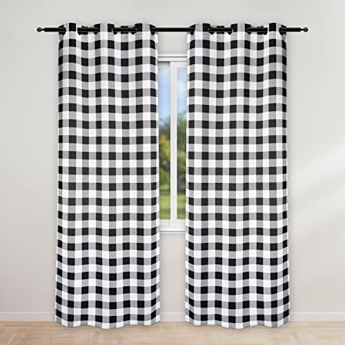 Simple Deluxe Rideaux occultants à Carreaux pour Salon, Chambre à Coucher, Style Ferme, Cour, Chambre à Coucher, 94 x 213,4 cm (l x L), Noir et Blanc