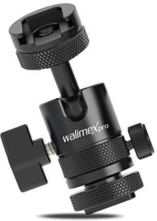 Walimex Pro Multi Mini-Kugelkopf mit Blitzschuh und 1/4 Zoll Anschluss I beidseitig schwenkbar um 180° I für Kameras, Stative, Mikrofone, LEDs I Aluminium Stativkopf Single Shoe I bis 5kg belastbar
