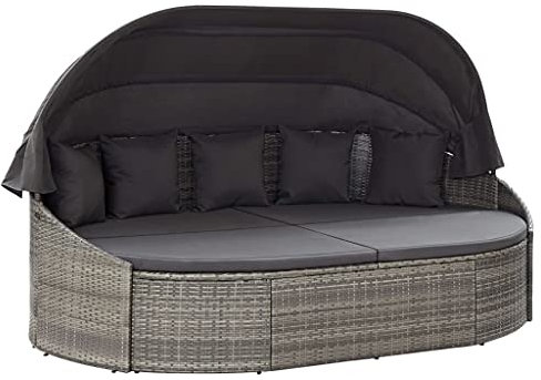 INLIFE Outdoor-Sonneninsel mit Dach Poly Rattan Grau