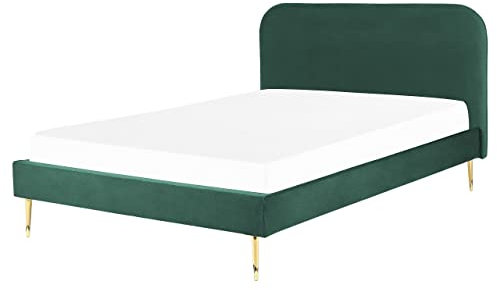 Beliani Polsterbett Samtstoff grün mit Lattenrost 160 x 200 cm Metallfüße Gold Flayat