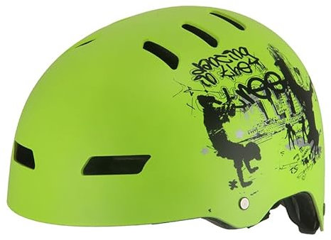 Kinder Fahrradhelm AERO – Fahrrad Halbschalenhelm für Kinder, ABS-Schale, robuster Kinderhelm für Radfahren, Skateboarden und Reiten, Hellgrün matt mit Print, Größe S, 50 – 56 cm