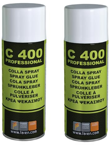 Faren C400 Colla Spray, Adesivo universale forte e resistente ad elevata resa,ideale per incollaggi permanenti, 400 ml (2)