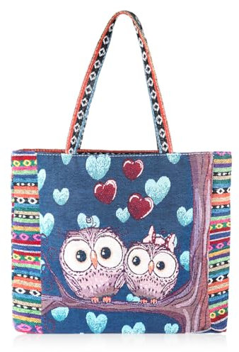 Oyachic Damen Umhängetasche Eule Canvas Handtasche Hobo Schultertasche Frauen Stickerei Vintage Shopper Tote Bag für Arbeit Reisen College Einkaufen Schule