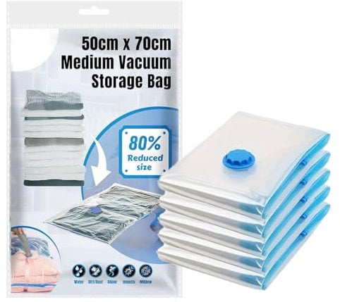 iPEAK Vacuum Storage Bags Medium 50x70cm Airtight Valve and Waterproof Space Saving Compression Pouches For Store Clothing, Bedding, Pillows, Duvets, Curtains, Blankets, Coats (3-Pack)