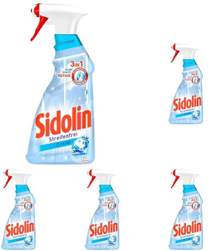 Sidolin Cristal, Glasreiniger (500ml), Sprühflasche, für einen perfekten Glanz und gegen Mikrorisse (Packung mit 5)
