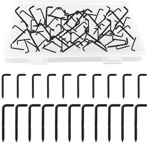UFURMATE 50Pcs 3 Größen Kohlenstoffstahl L-förmige Haken Einschraubbare rechtwinklige quadratische Abrichterhaken selbstschneidende Schraubhaken für das Aufhängen im Innen- und Außenbereich (schwarz)