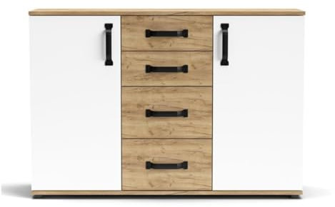 Mondo Viro Wohnzimmermöbel-Set Quadro in Eiche und Weiß (Sideboard 2A+4C - cm 120x32 83h)