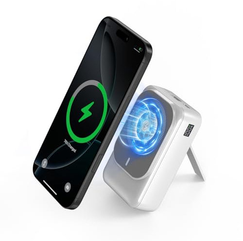 Magnetische Wireless Powerbank 26800mAh, Power Bank für Magsafe mit Eingebauten Kabeln, 5 Ausgänge PD 22,5W Schnellladen Kompatibel mit iPhone 17/16/15/14/13/12 Plus/Mini/Pro/Pro Max -Weiß