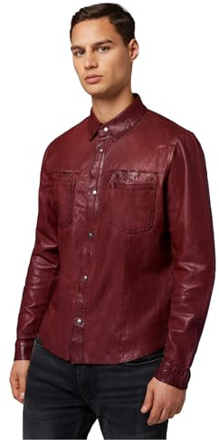 RICANO Herren Lederjacke Reverse Shirt – Wendejacke aus Lamm-Nappa Leder im Slim Fit, Glatt- und Veloursleder Optik, Polokragen mit Knopfleiste