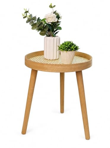 spot on dealz Side Table - Natural Wooden Accent Table with Pine Legs and MDF Tray, Compact Round Design, Small End Table for Living Room, Bedroom, or Office