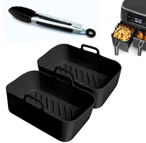 CERENE - Molde silicona freidora de aire, 2pcs accesorios airfryer sin aceite, cesta de silicona para air fryer,moldes freidora de aire doble,bandeja recipiente,cecotec, cosori, ninja.Horno,microondas