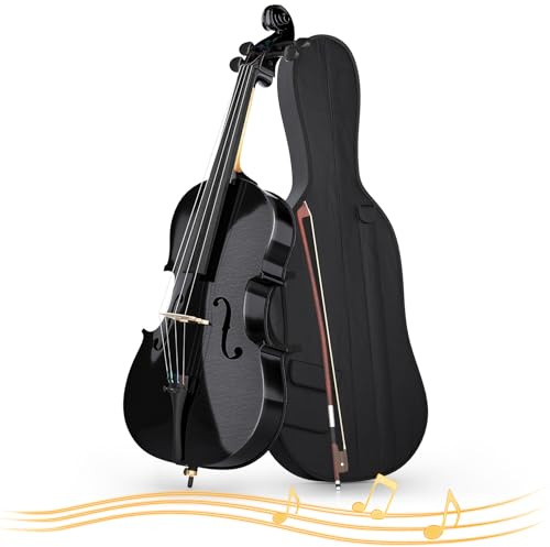 Doredo Cello 4/4 Kit, Full Size Cello for Adults, Students, Beginners, Complete Acoustic Cello Instrument Set with Portable Bag, Bow, Rosin, Black