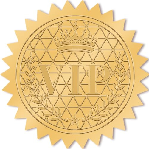 PRESSINART 100 Stück 5 cm Offizielle VIP-Prägung Goldfolien-Aufkleber, Selbstklebende Gold-Rundprägung Medaillenaufkleber Siegel für Postkarte Einladung Grußkarte Zertifikatpapier Geschenkdekoration
