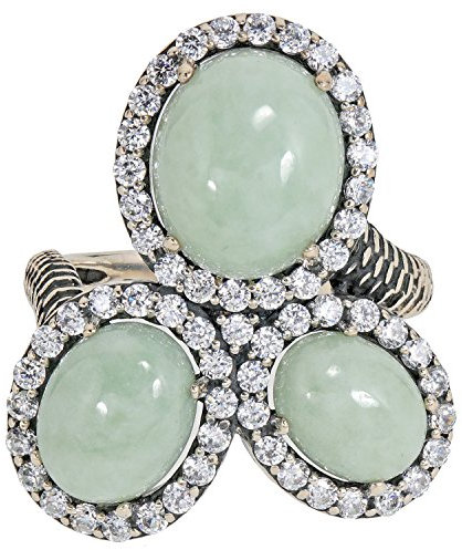 Jade of Yesteryear Design Damen-Ring Sterling-Silber 925 oxidiert vintage Jade Zirkonia RW18