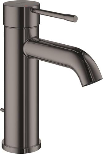 GROHE Essence, Waschtischarmatur, wassersparend (Wasserhahn für das Bad, Badarmatur mit Zugstangen-Ablauf, 17cm hoch, einfache Installation am Waschbecken, langlebige Oberfläche), anthrazit, 23589A01