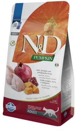 Farmina N&D Pumpkin Adult Pellets Katzenfutter(Trockenfutter, mit hochwertigen Vitaminen und natürliche Antioxidantien, ohne Mais, Zutaten: Wachtel und Granatapfel, Portionsgröße: 1,5 kg)