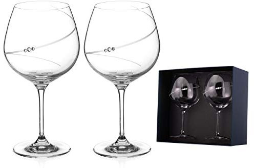DIAMANTE Swarovski Gin Copa Glasses Pair 'Silhouette' - Adorned with Crystals Set of 2 in a Premium giftbox