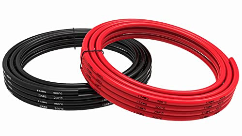 TUOFENG Silicone Filo Calibro 12，10 metri [5 m di nero e 5 m di rosso] 12 AWG Cavo di collegamento elettrico Cavo di collegamento flessibile di filo di rame stagnato