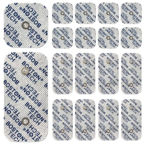Boston Tech 16 tens elektroden pads 10x5-5x5 cm - kompatibel mit Compex Muskelstimulationsgeräten | Elektroden-Pads zur Muskelstimulation | Mit 3,75 mm Snap Druckknopf | Zertifiziertes Medizinprodukt