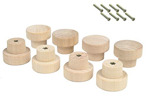 Metany Runder Schubladenknauf aus Holz, 33 mm Durchmesser, Schrankgriffe mit Schrauben, Hardware für Schublade, Kleiderschrank, Kommode (unlackierte Holzfarbe), 8 Stück