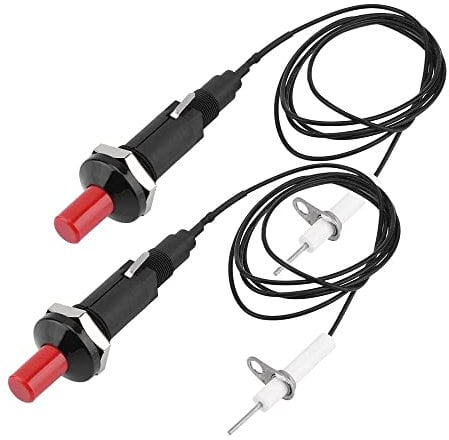 XAVSWRDE 2 Stück Set Piezozünder Piezo Zündung Hitzebeständig Gasgrill Zünder Push Button Piezo Igniter Electrode Ignition Spark mit Druckknopf Piezo Funkenzünder für Gasgrill Bräter Gas Heizer (1M)