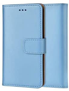 Genuine Leather Bookcase for iPhone 12 PRO Max, Premium authentic Genuine Leather Wallet case with Magnetic, Kickstand, Cash & Card Slots Stockproof Slim Flip bookcase cover 6.5 (Blue)