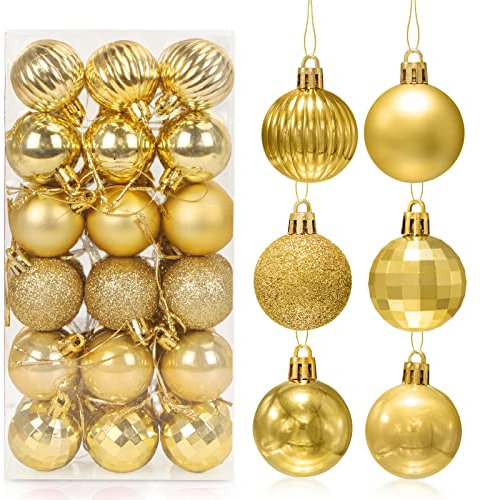 Weihnachtskugeln Gold 36 Stück, Christbaumkugeln Kunststoff 4cm, Weihnachtsbaum Kugeln, Weihnachtskugeln Baumschmuck Ornamente, Christbaumkugeln Set für Party Weihnachtsschmuck
