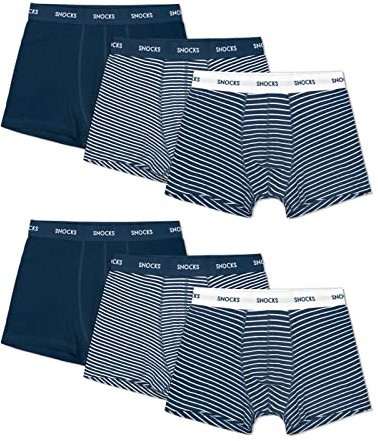 Snocks Boxershorts Herren aus Bio-Baumwolle (6er Pack) - Atmungsaktiv und Ideal für Sport und Alltag - Kein juckendes Etikett - Unterhosen Herren - Gr.M, Farbe Blau Gestreift