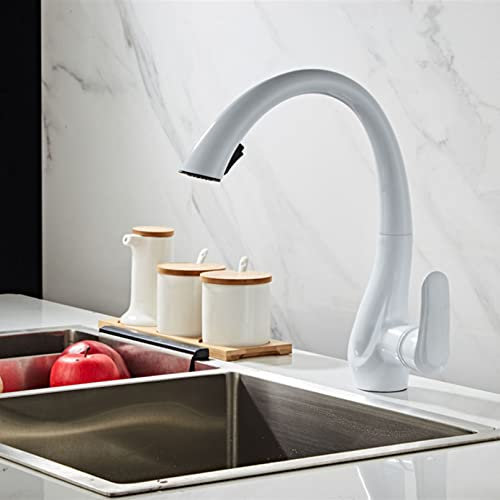 YHSGY Küche Ausziehbarer Wasserhahn Schwarz Und Weiß Heiß Und Kalt Haushaltsspüle Spüle Vollkupfer Drehbarer Wasserhahn